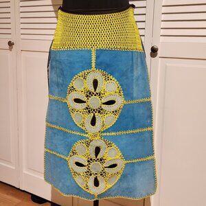 Stunning Vintage Custo Barcelona Suede & Crochet Skirt